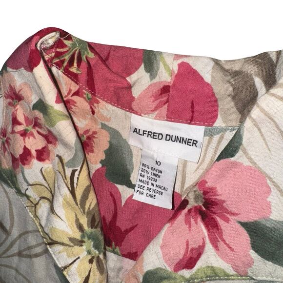 Alfred Dunner Size 10 Floral Hawaiian Shirt | Rayon Linen Vacation Blouse - Picture 2 of 9